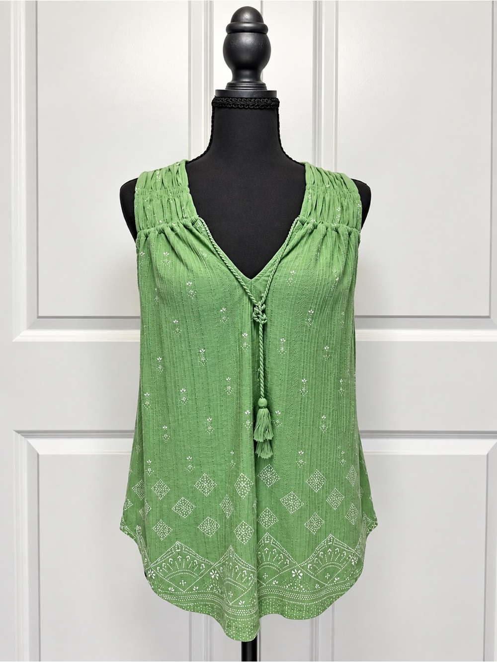 Lucky Brand Green Boho Tassel V-Neck Camisole